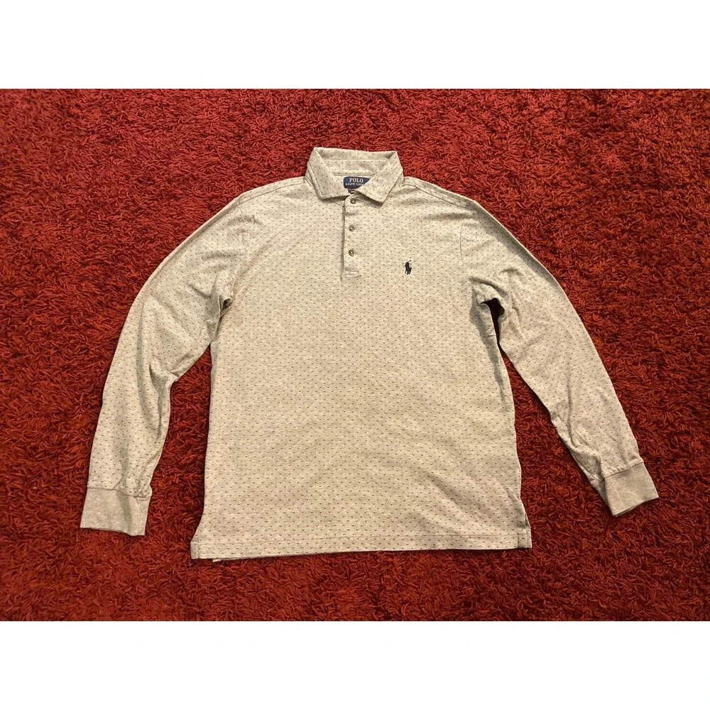 Polo Ralph Lauren Polo Shirt Mens Medium Long Sleeve Slim Fit Gray Flash PONY